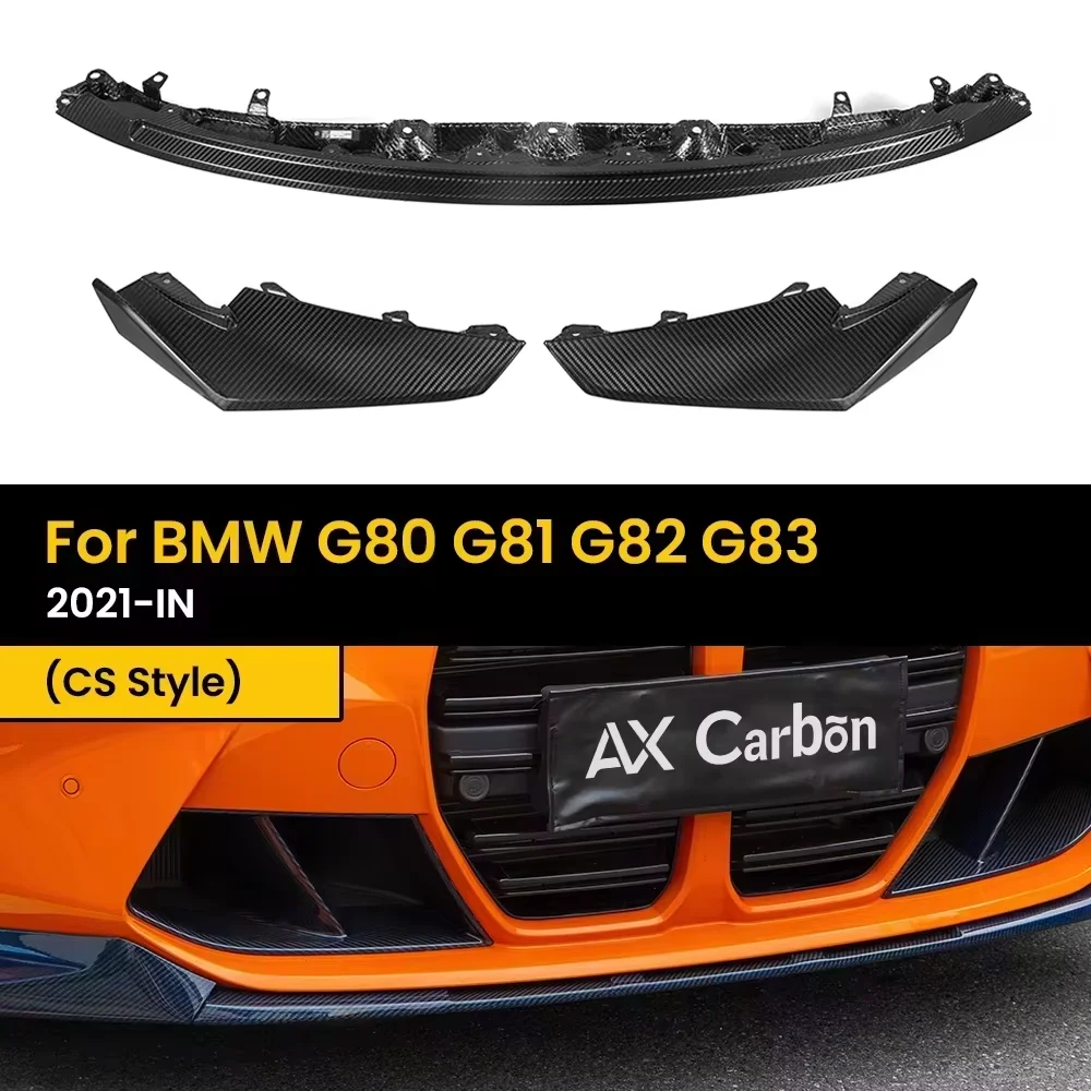 Real Dry Carbon Fiber Front Diffuser Bumper Lip for BMW G80 G81 G82 G83 2021-IN CS Style 3Pcs/Set image 3