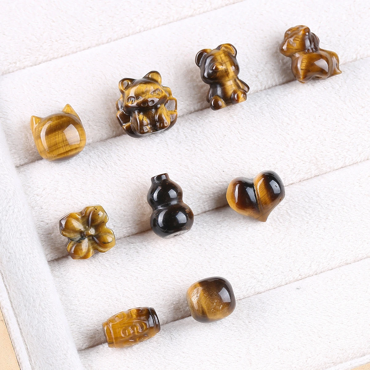 1 Pc Natural Yellow Tiger Eye Stone Carved Heart Cat Shape Bead Charms for Jewelry Making DIY Bracelet Necklace Accessories