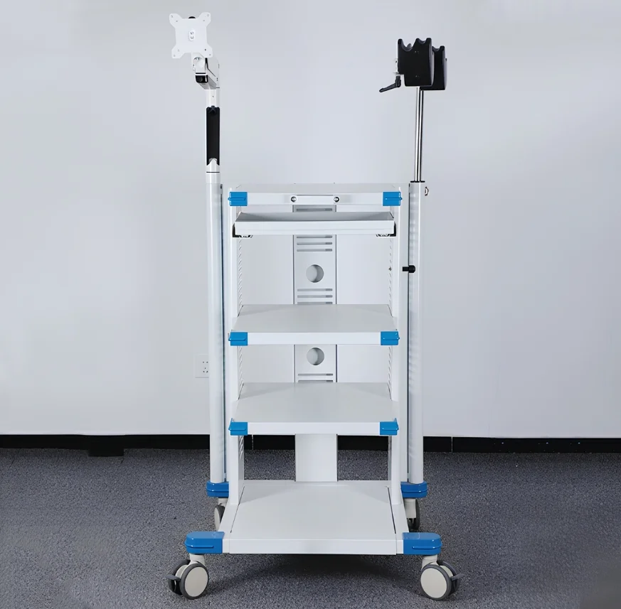 High Quality Endoscopic White Medical Instrument Trolley Aluminium Heavy Duty Medical Furniture Equipment Clinic Wheels Trolley