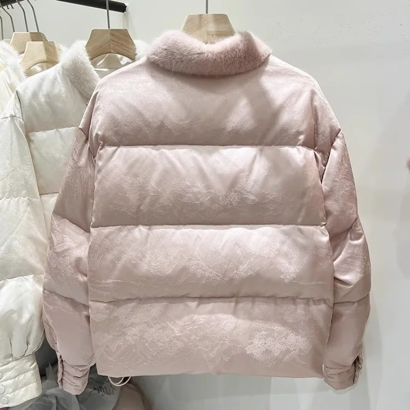冬ファッション 暖かい ホワイトダックダウンライナー ミンクダウン スプライシング ダウンジャケット 気質 セレブリティ 新中華風ジャケット