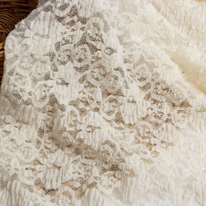 

Эластичная плиссированная кружевная ткань с цветочной вышивкой и жаккардовой текстурой, тканая ткань для дизайнерской одежды