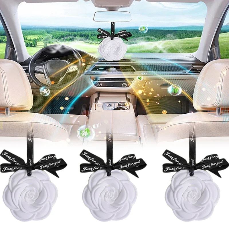 1Pcs Car Interior Hanging Air Freshener White Flower Use Car Pendant Long-Lasting Elegant Plaster Wax Tablet Car Decoration