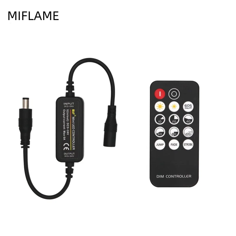 Mini LED Dimmer Controler DC 5-24V 6A Brightness Dimmable Switch Wireless RF Remote Dim Controller for Single Color Strip Light