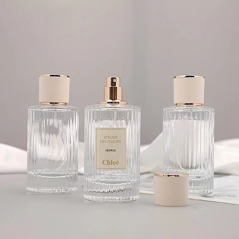 30ml/50ml Refillable Clear Glass Perfume Bottle Striped Spray Makeup Dispenser Bottle