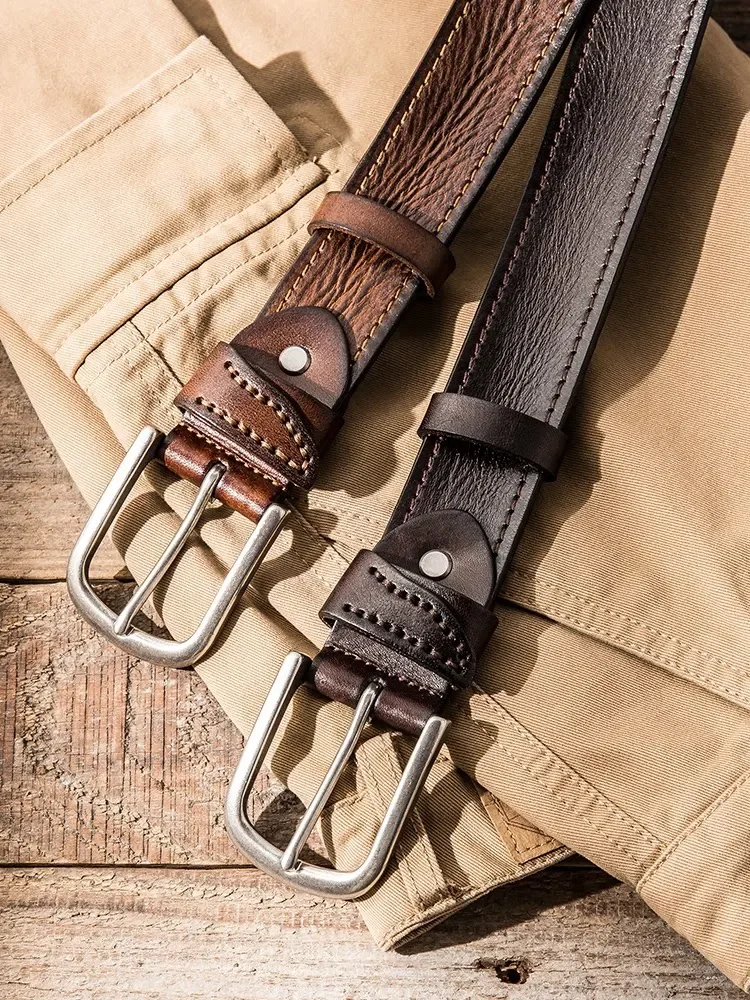 First layer cowhide belt, cart line, casual retro pure handmade pin buckle belt, belt