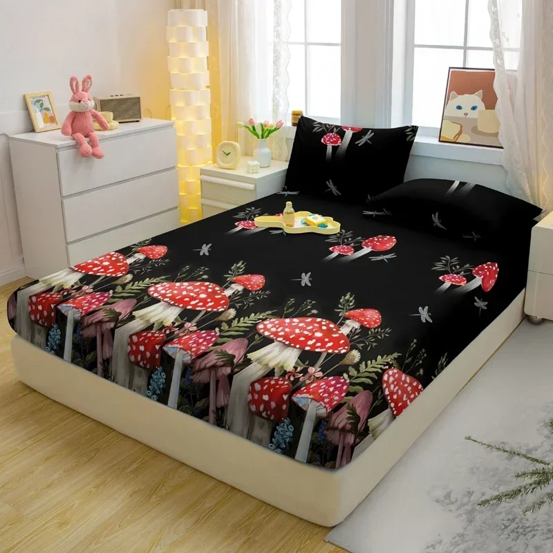 1 Simple Modern Plant Flower Printed Matte Fitted Sheet, Bedroom Printed Bed Cover, Bedding (Excluding Pillowcases)