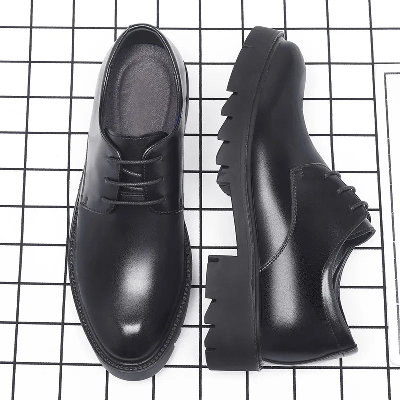 Men Shoes British Style Business Leather Shoes 8cm 10cm Inner Height Increasing Leather Shoe Breathable Hollow Out Leather Shoes