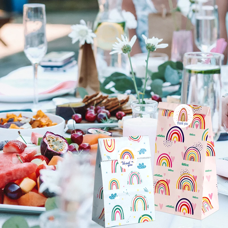 24Set Regenbogen-Geschenktüten aus Papier, rosa, blau, Party-Geschenktüten mit Dankeschön-Aufklebern, Süßigkeiten-Leckerli-Tasche für Geburtstags- und Hochzeitsdekoration – Detail 9