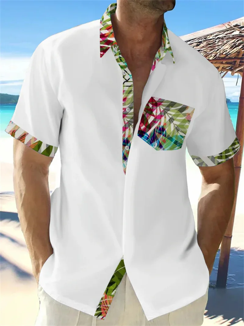2025 men's short sleeved shirt solid color shirt summer casual vacation Hawaiian shirt comfortable fabric
