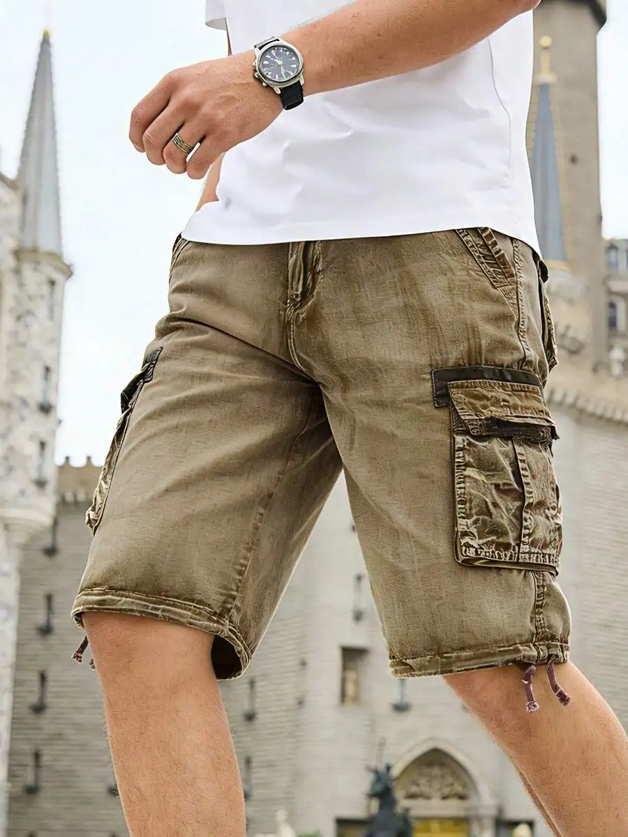 

Mens Casual Cotton Shorts Vintage Washed Multi Pockets Streetwear For Daily Outdoor Vacation Beach