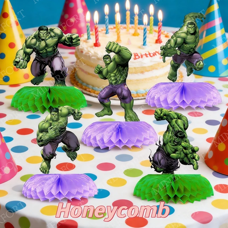 Adornos de panal de abeja de papel Hulk Honeycomb-5pcs, decoración para fiestas de cumpleaños o baby shower, recuerdos para niños, juego de decoraciones para mesa de fiesta