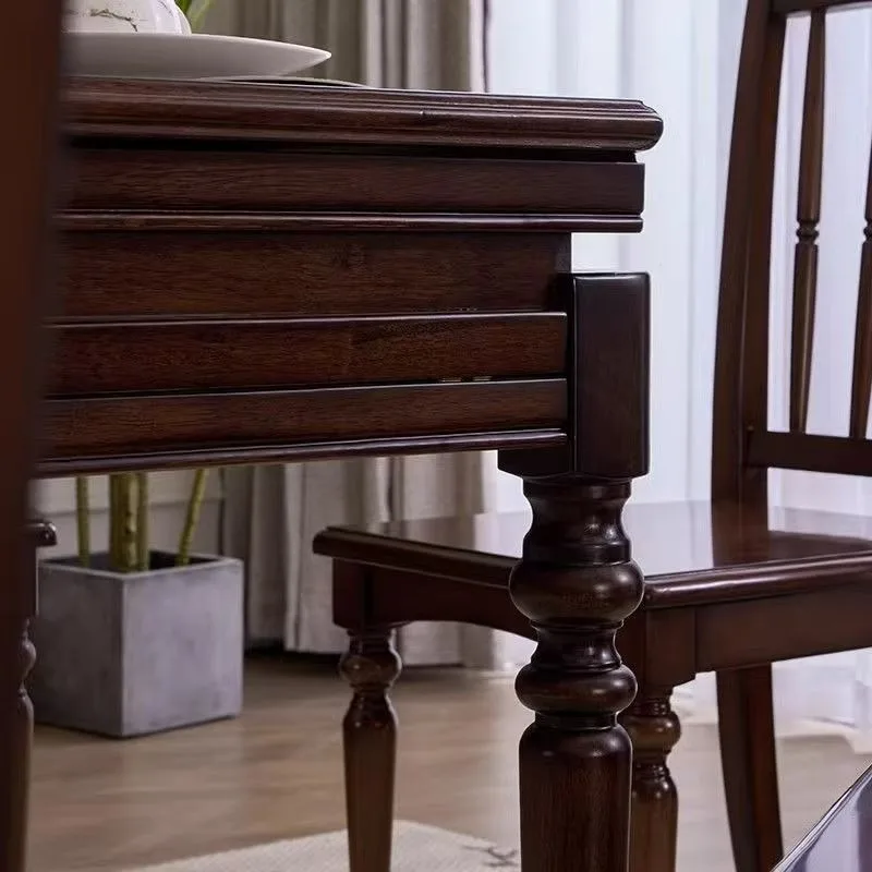 

American solid wood dining table and chairs French retro black rectangular table variable round table restaurant