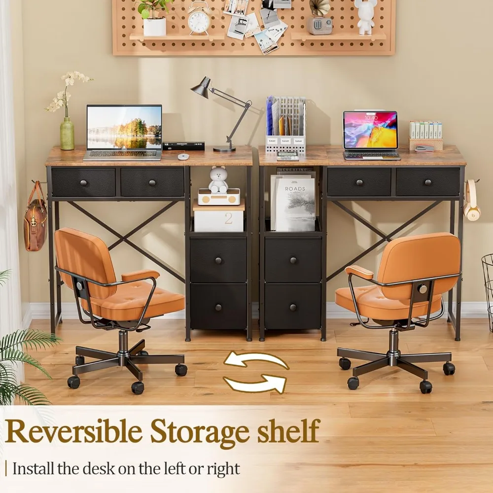 Small Computer Desk with 4 Fabric Drawers, Simple Writing Desk for Home Office, Compact Study Desks for Small Spaces, Kids Desk