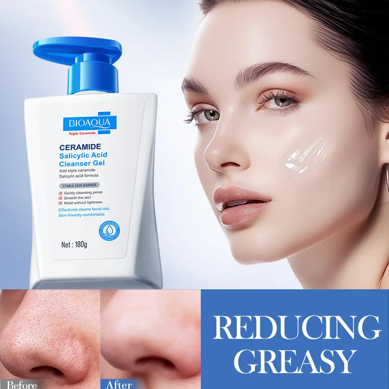 Ceramide Salicylic Acid Cleansing Gel Deep Cleaning and Moisturizing Blackhead Removing Skin Care Cleanser Foam Cleanser