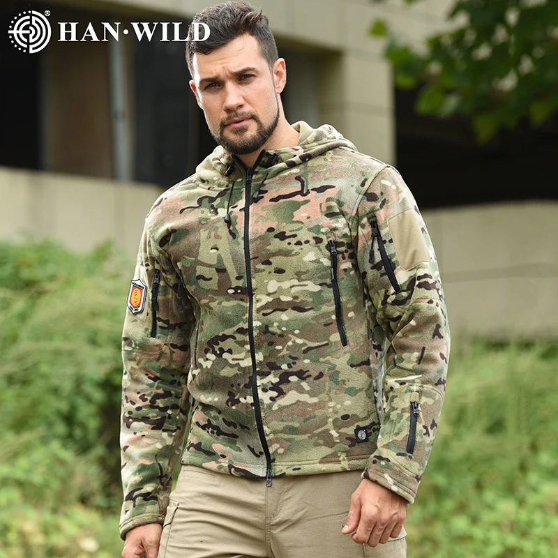 HAN WILD Combat Thermojacke Winter Fleecejacken für Herren Taktischer Mantel Softair Wandern Widbreaker Winddichte Campingkleidung