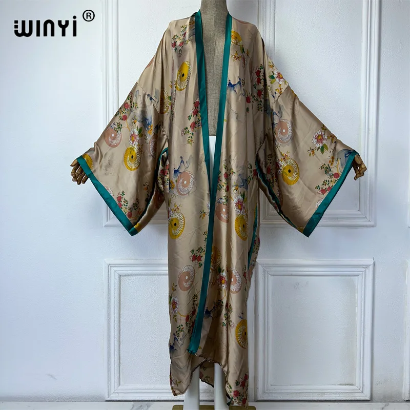 WINYI Africa boho print Kimonos long dresses for woman Cardigans beach outfits kaftan beach cover up evening dress maxi coat