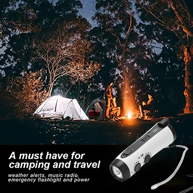 D300 Generator engkol วิทยุมือถือแบบพกพา, อุปกรณ์จ่ายไฟฉุกเฉินแบบพกพา5 LED ไฟฉายวิทยุ AM/FM สำหรับกลางแจ้ง