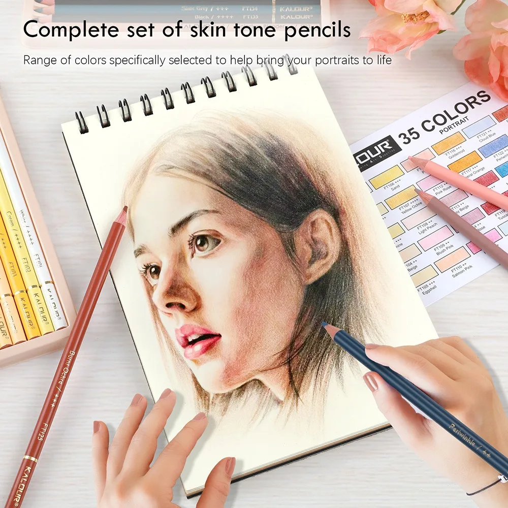 Imagem -02 - Kalour-lápis Profissional Skin Tone Lápis Premium Oil Based Chumbo Madeira Papel de Arte Estética para Pintura 35 Pcs Novo