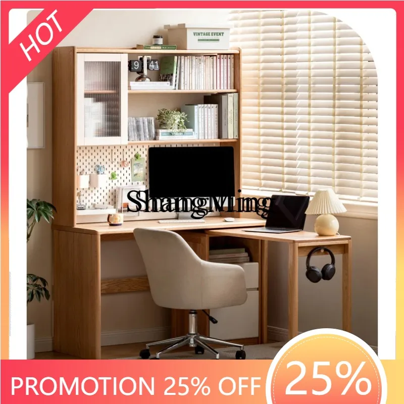 

CL wood desk bookshelf integrated table corner folding desk household computer desk small apartment table