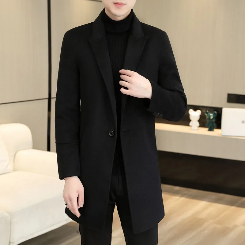 High Quality Hand-stitched Double-sided Woolen Coat 2024 Fashion Handsome Solid Color One Button Lapel Medium Long Woolen Coat