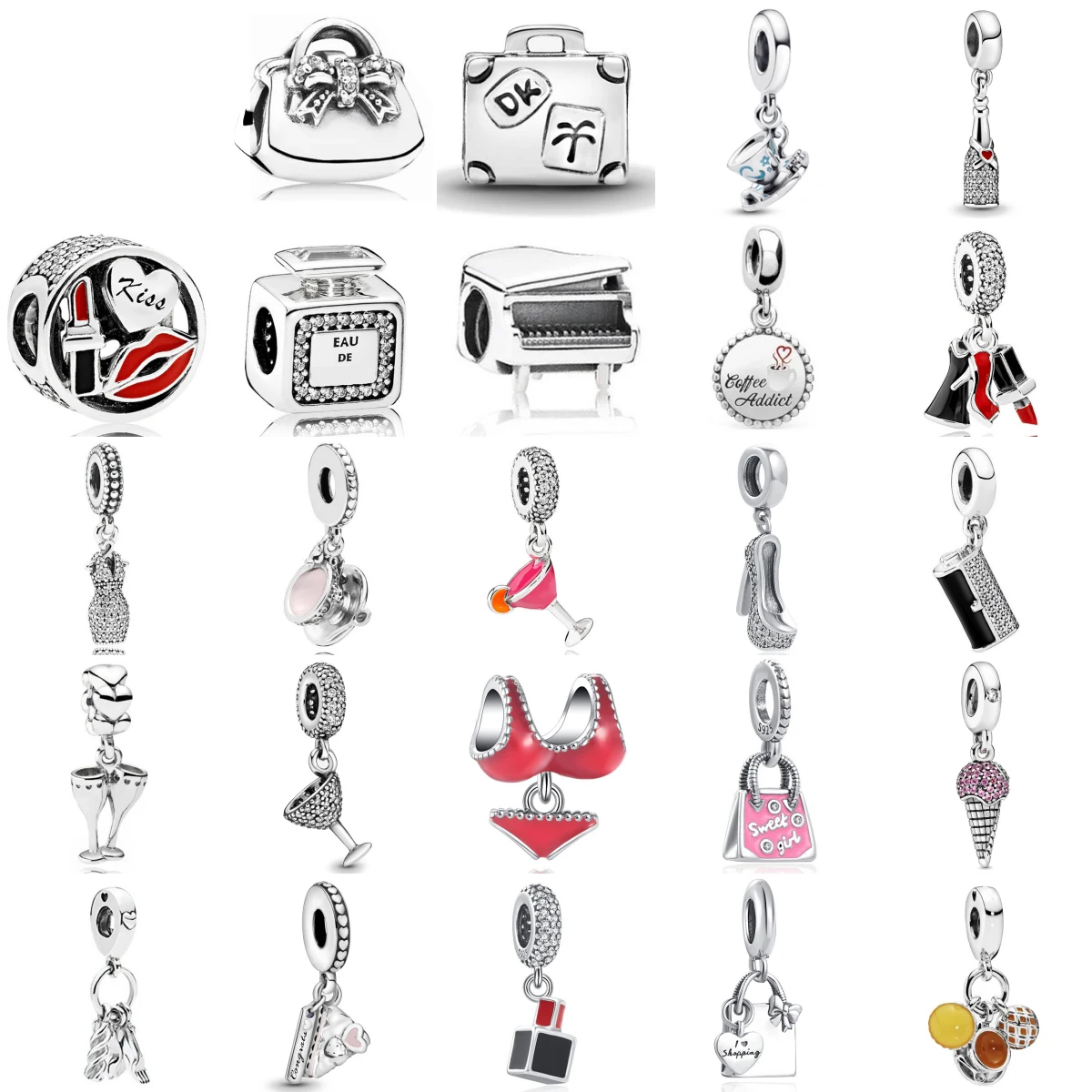 

New 925 Sterling Silver Piano Perfume Lipstick Pendant Bag Bead Fit Original Charms Bracelet Trinket Jewerly Accessories
