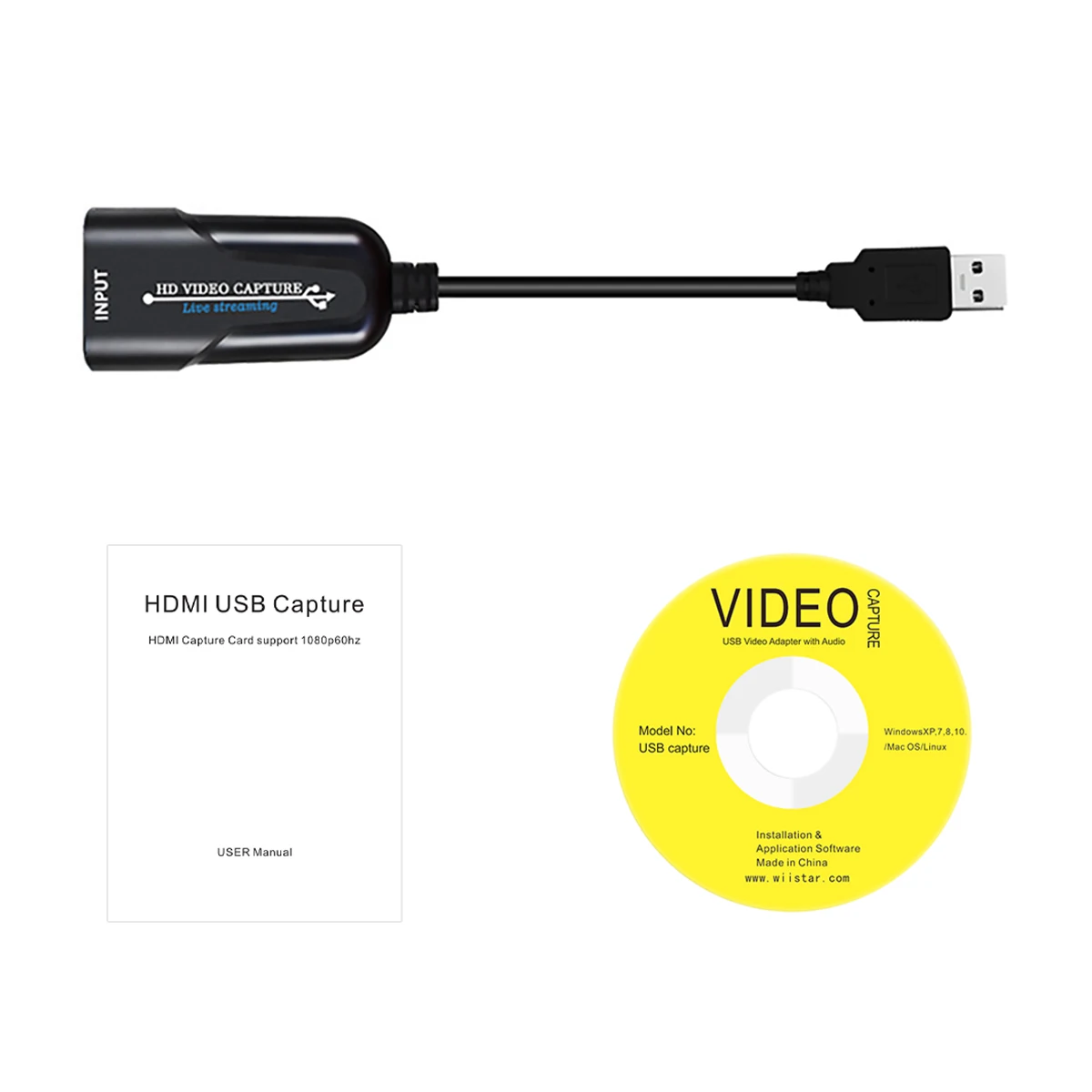 USB Video Capture Card HD to USB Video Capture Device Grabber Recorder for PS4 DVD Camera Live Streaming