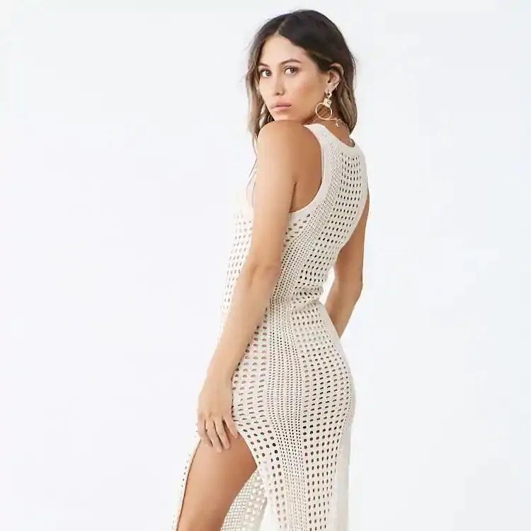 Copricostume da spiaggia Disponibile Primavera Estate Nuova protezione solare Abito lungo cavo sciolto in maglia tinta unita per donna