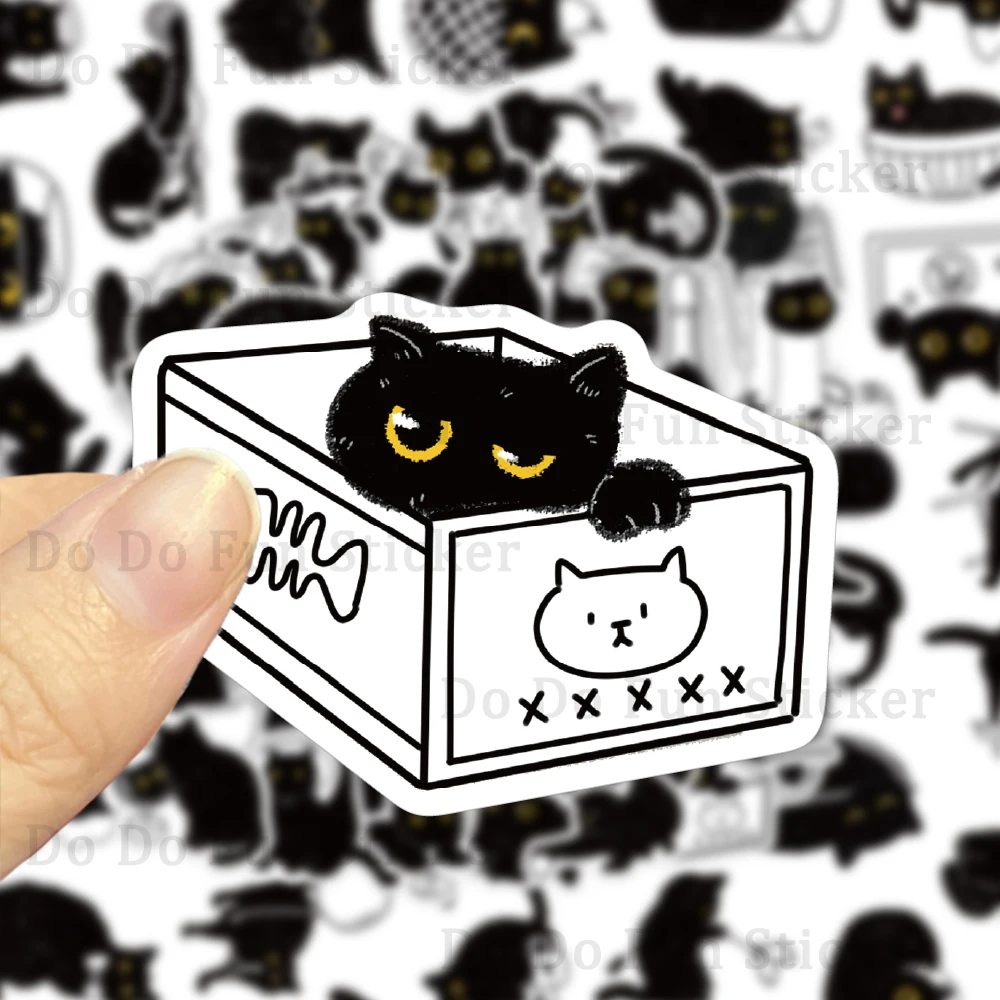 50 Stück handbemalte schwarze Katzen-Aufkleber-Set, personalisierbar, wasserdicht, PVC, Tier, täglich, DIY, Tasse, Gitarre, Handyhülle, Scrapbook-Aufkleber