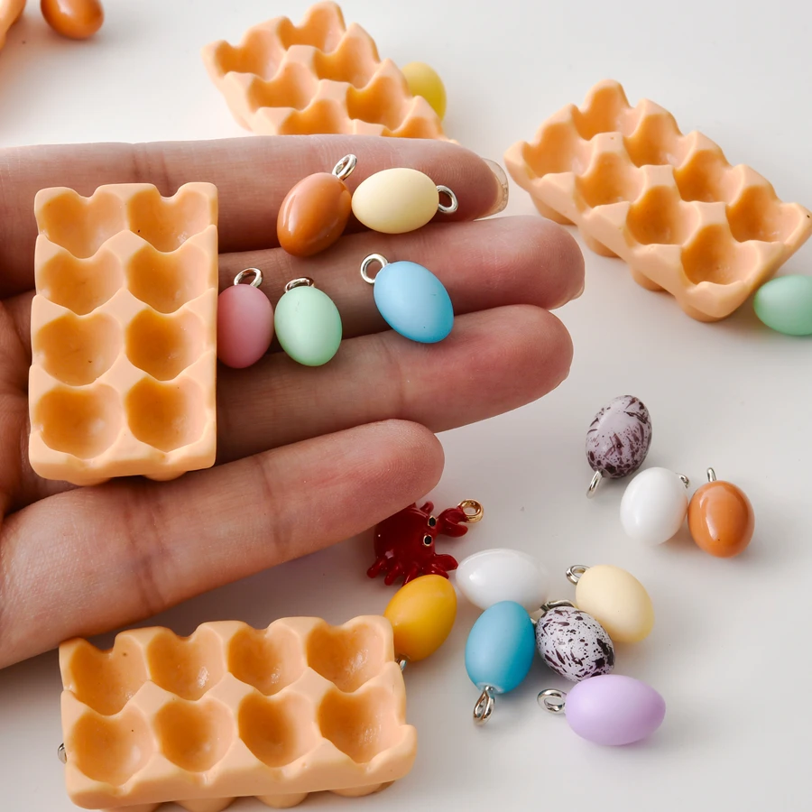 2/16Pcs Lovely Funny Egg Tray Box Charm Bulk DIY Resin Simulation Food Quail Egg Pendant For Earrings Ornament Jewelry Making