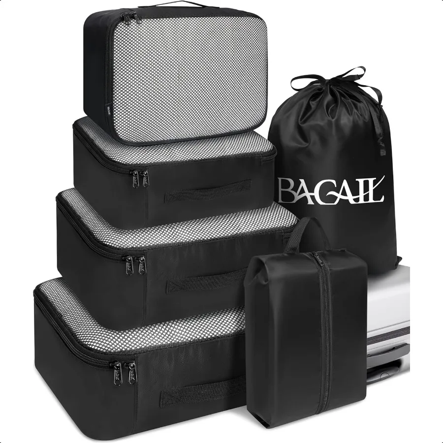 

6 Set Packing Cubes Lage Packing Organizers for Travel Accories Black