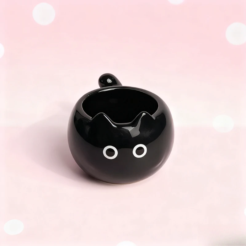 Ins Cartoon Cat Unterglasurfarbener, handgeformter Becher und Untertasse, Frühstücksmilchbecher, Keramik-Wasserbecher, Kaffeetassen-Set, Haushaltsbecher