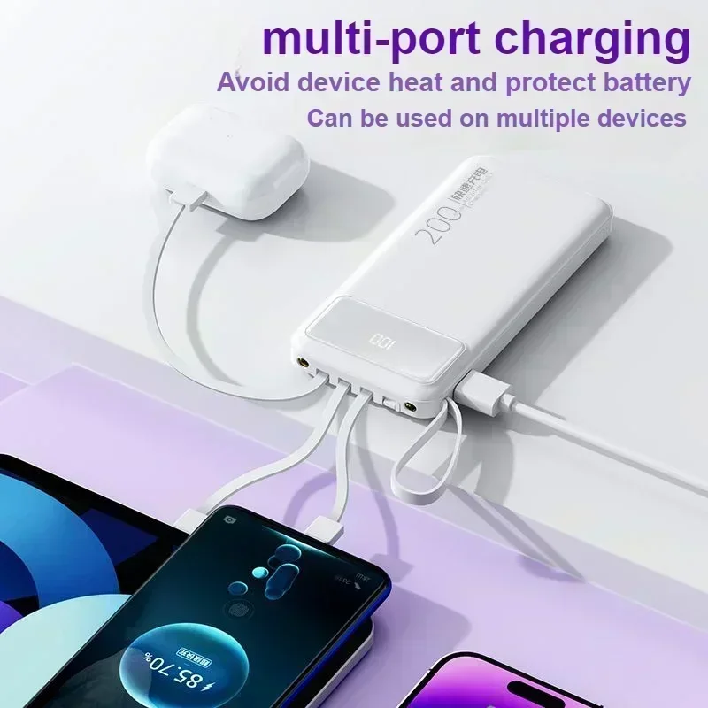 200000mAh Large Capacity Battery PD22.5W Super Fast Charger Outdoor Portable Charger Built-in 4Cables Supports multiple devices