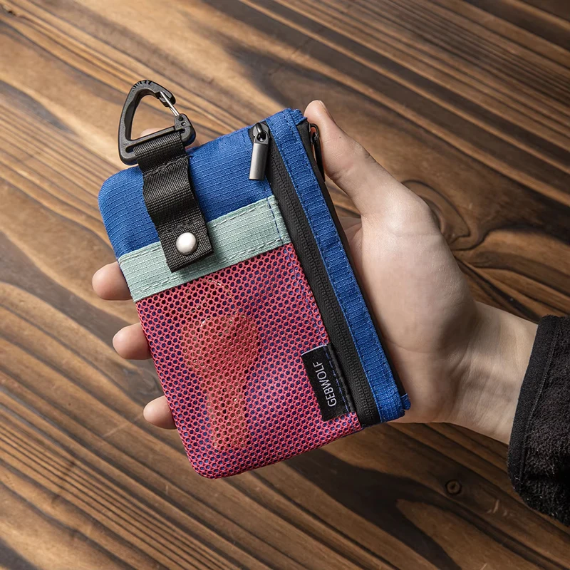 Nylon Mesh Coin Purse Patchwork Zipper Storage Bag Multi-compartment Portable Key Card Storage Bag Portable Outdoor Travel Pouch