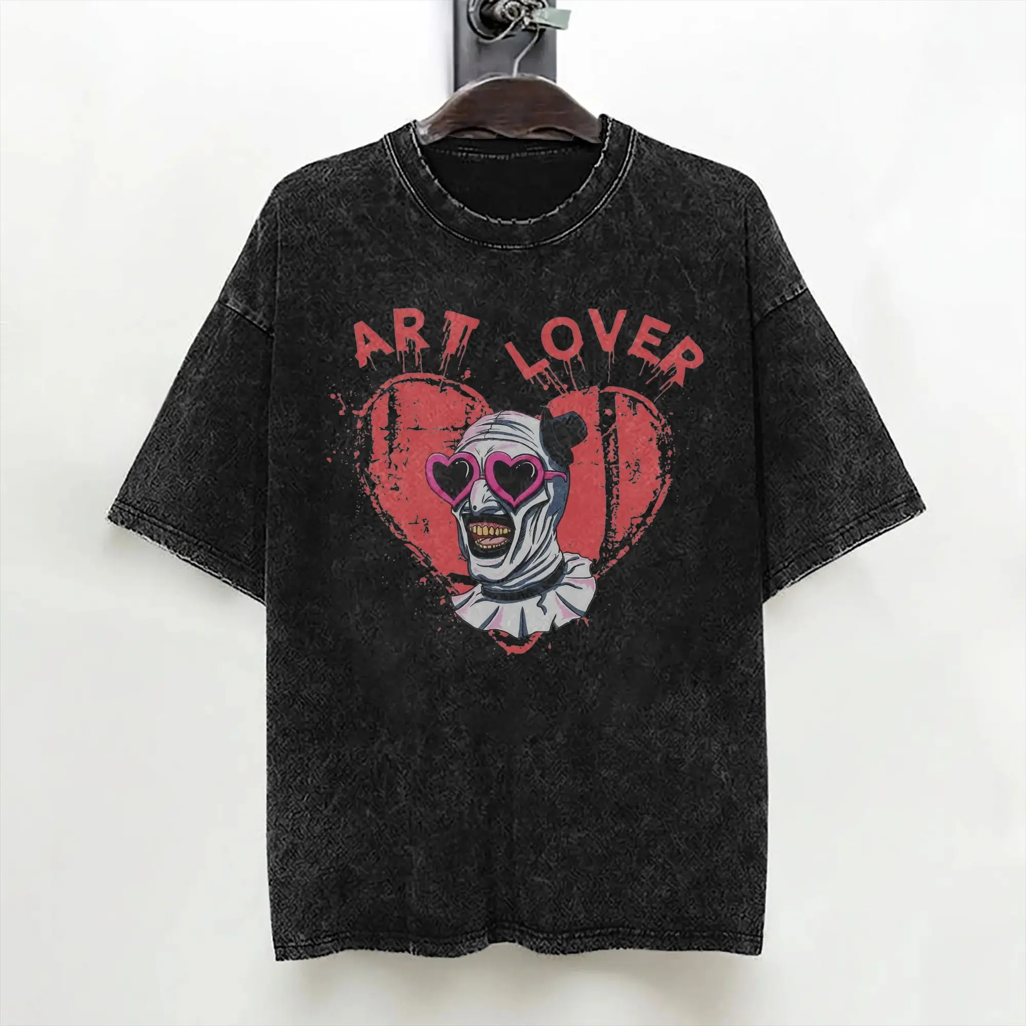 Terrifier Art The Clown Lover T Shirts Washed Short Sleeve T-Shirts Halloween Men Women Streetwear Graphic Printed Tops Tees