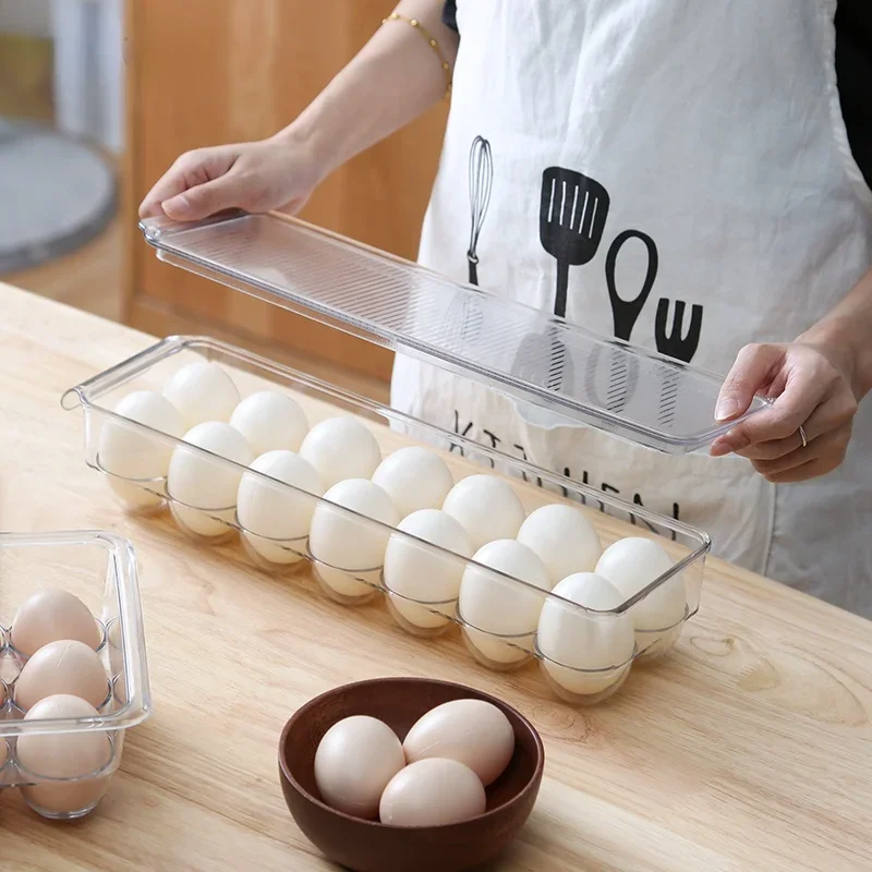 

Plastic Container with Cover Dustproof Egg Tray Holder Refrigerator Crisper Egg Storage Box for Kitchen Egg Drawer Organizer