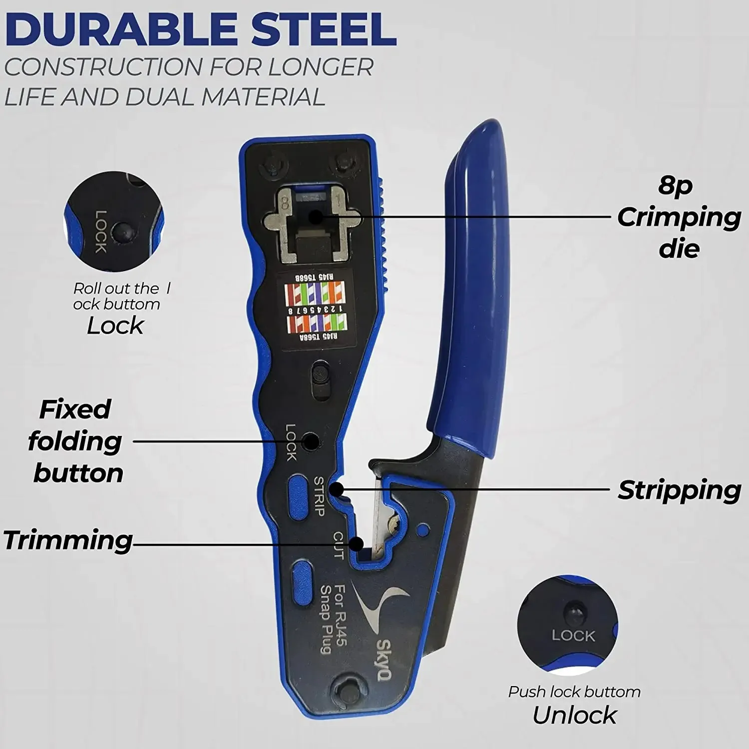 Imagem -04 - Zoerax Pass Through Crimper Cutter Conector Modular Ethernet Crimp Tool Rj45 Cat6a Cat6 Cat5 Cat5e 8p8c
