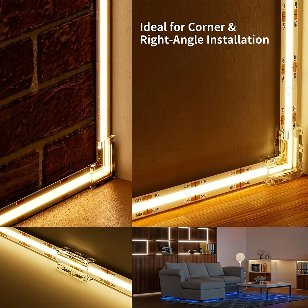10/20Pcs L-Type Solderless COB LED Strip Connector, 2/3/4Pin 5/8/10mm Corner Joiner Adapter for RGB CCT FCOB Single Color LED