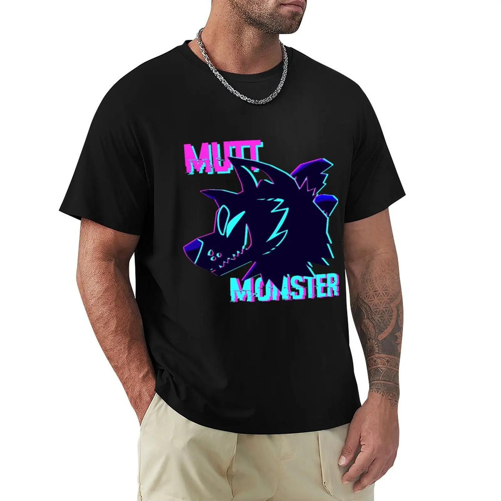 Mutt Monster Glitch T-Shirt Street Style Casual Tee Shirt