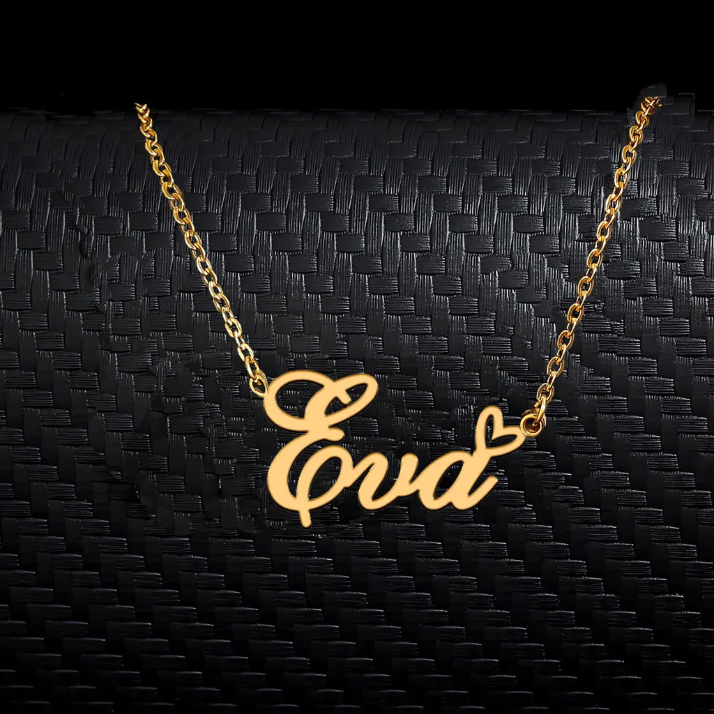 

AOLOSHOW Eva Heart Name Necklace Personalized for Women Stainless Steel Gold Plated Jewelry Pendant Femme Mother Girls Gift