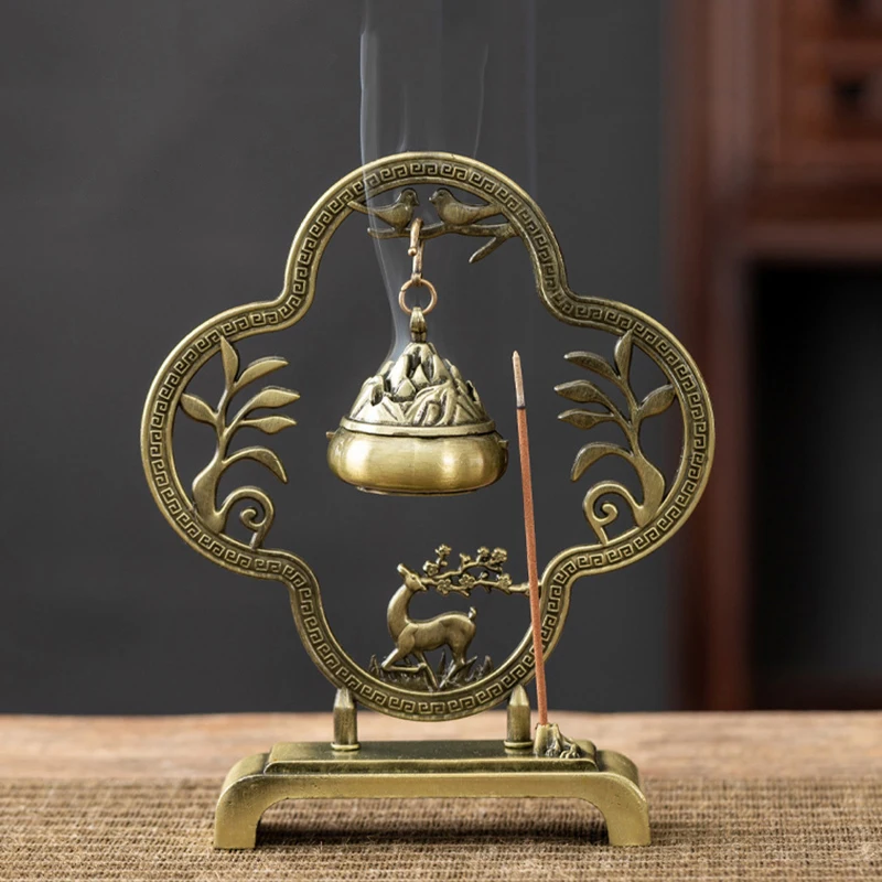 Lotus Flower Incense Burner Retro Hollow Out Zinc Alloy Hanging Lotus Burners Blessing Nasturtium Holder Home Office Decor