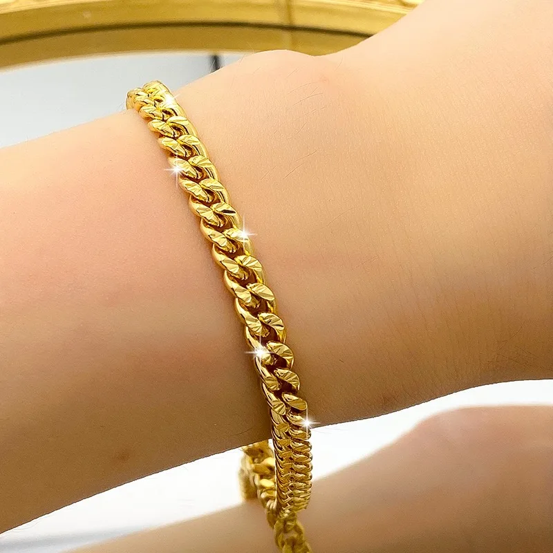 9999 24K real gold men's and women's flat chain Boss bracelet, simple and elegant, couple exclusive gold jewelry bracelet