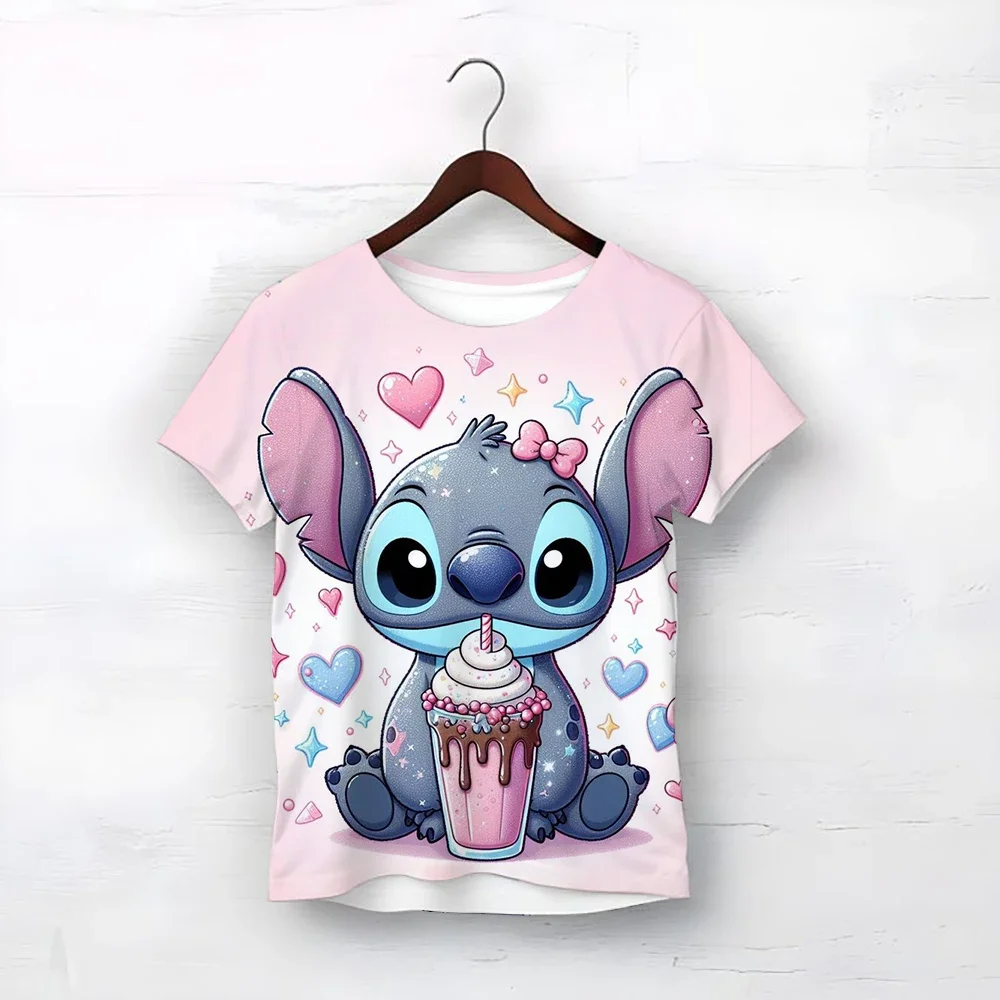 2025 الصيف ديزني غرزة ثلاثية الأبعاد طباعة تي شيرت الأولاد ملابس الفتيات الكرتون الاطفال تي شيرت عادية في سن المراهقة بلايز المحملة 3-14 سنة #1