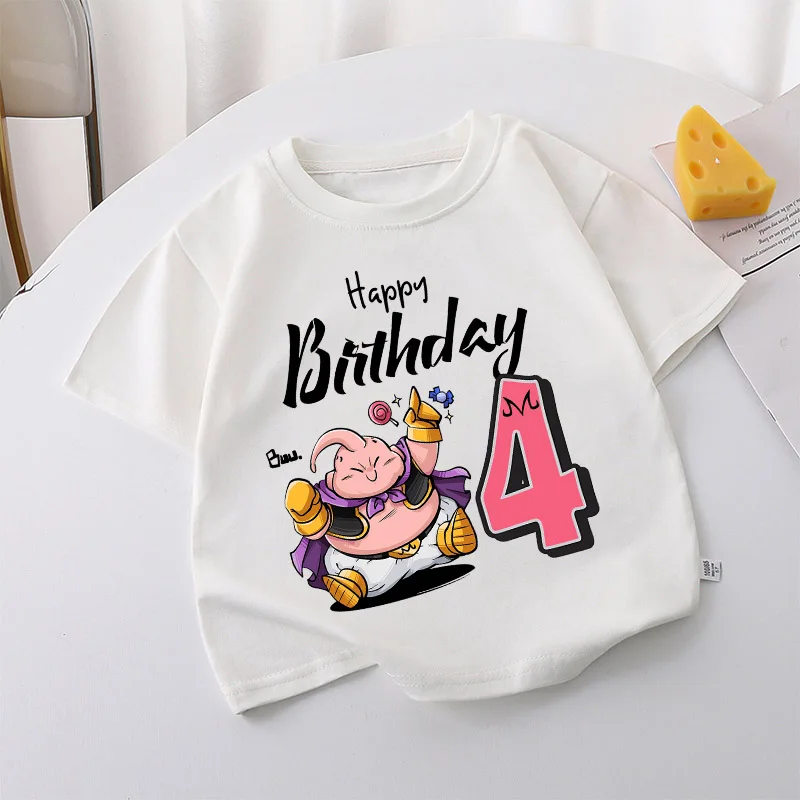 

Dragon Ball Birthday T-shirt Children Clothing Majin Buu Cartoon Anime Short Sleeve Boy Trendy Cool Casual Tee Kid Clothes Top