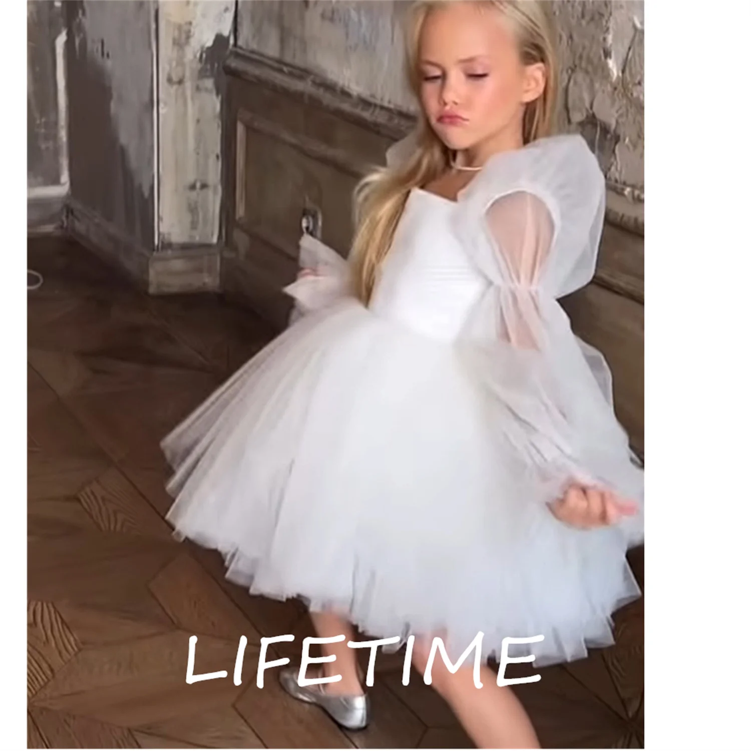 

Kids Dresses For Girls Wedding Party Frock Flower Gown Princess Evening Summer Children's Mesh Sleeve Dress