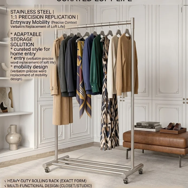 Heavy Load Bearing Clothes Organizer Rack Stainless Steel With Bottom Shoe Shelf Contemporary For Modern Home Decor And Display