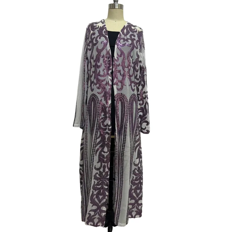Cárdigan largo de lentejuelas de colores brillantes para mujer, chaqueta transparente de malla, punto abierto, elegante, informal, Ouro Lantejoula,