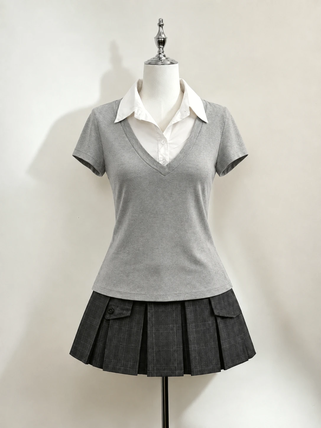 Summer Hot Girl 2Pcs Suit Women Retro Plaid Short Sleeve Blouse High Waist Pleated Skirt Harajuku Y2K Daily Street Wear