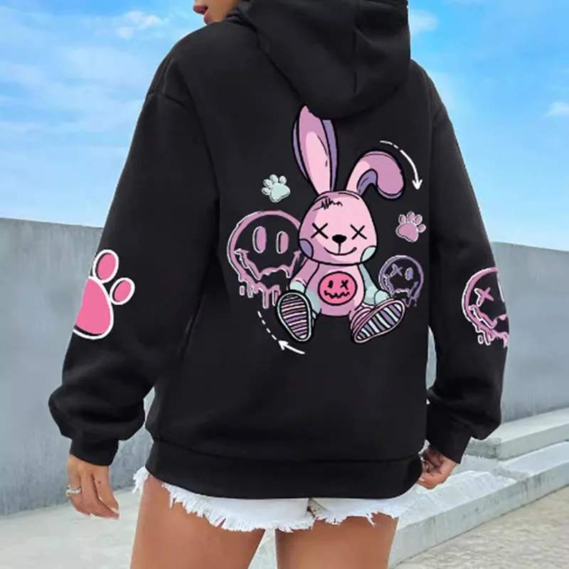 Hip Hop Street Casual Printed Hoodies Fashion Hoodie Loose Sweatshirts Autumn Warm Casual Prints Female Harajuku Fleece Hooded