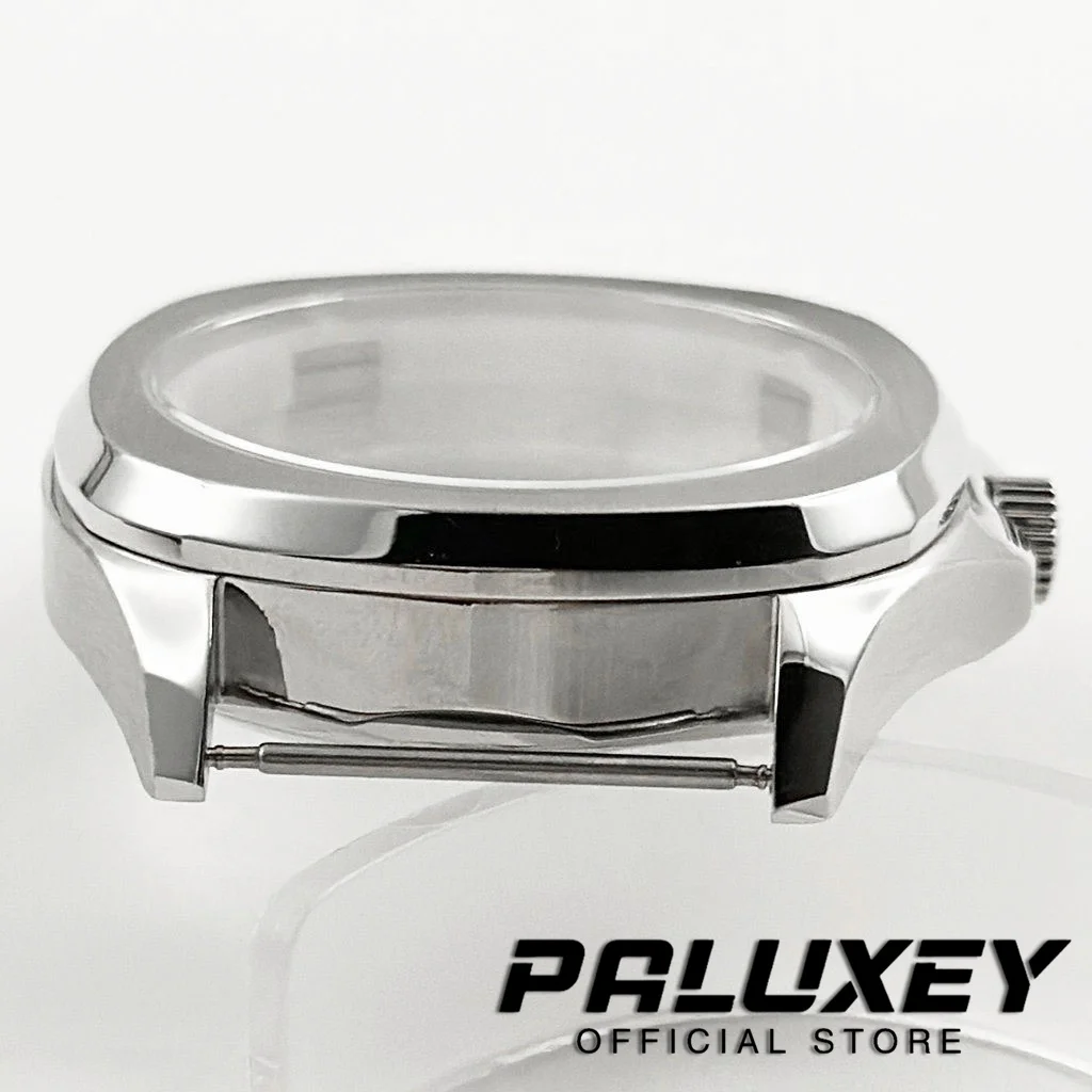 Caja de reloj de acero inoxidable, cristal de zafiro negro plateado, 40mm, compatible con NH35A, NH36A, Miyota 8215, ETA 2824, PT5000, movimiento