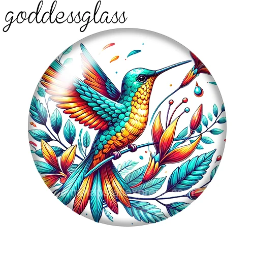 Flying Hummingbird Flowers 10pcs 12mm/18mm/20mm/25mm Round Photo Glass Cabochon Flat Back Making Findings DIY Snap Buttons - view 6